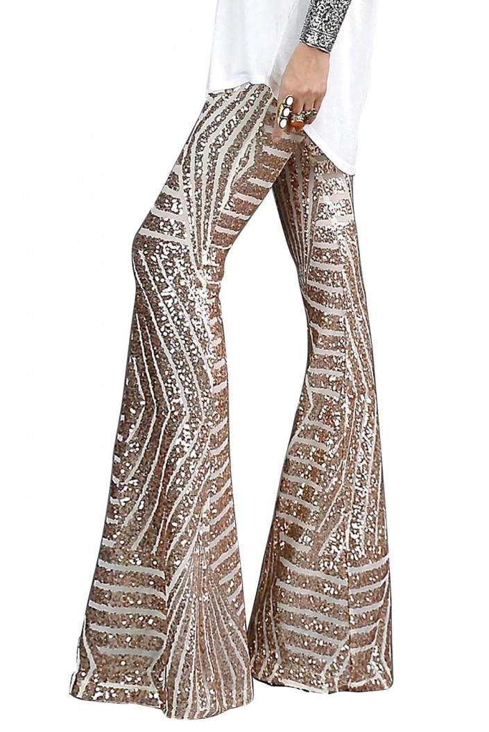 Bleščeče hlače Sarah marelične barve na zvonec