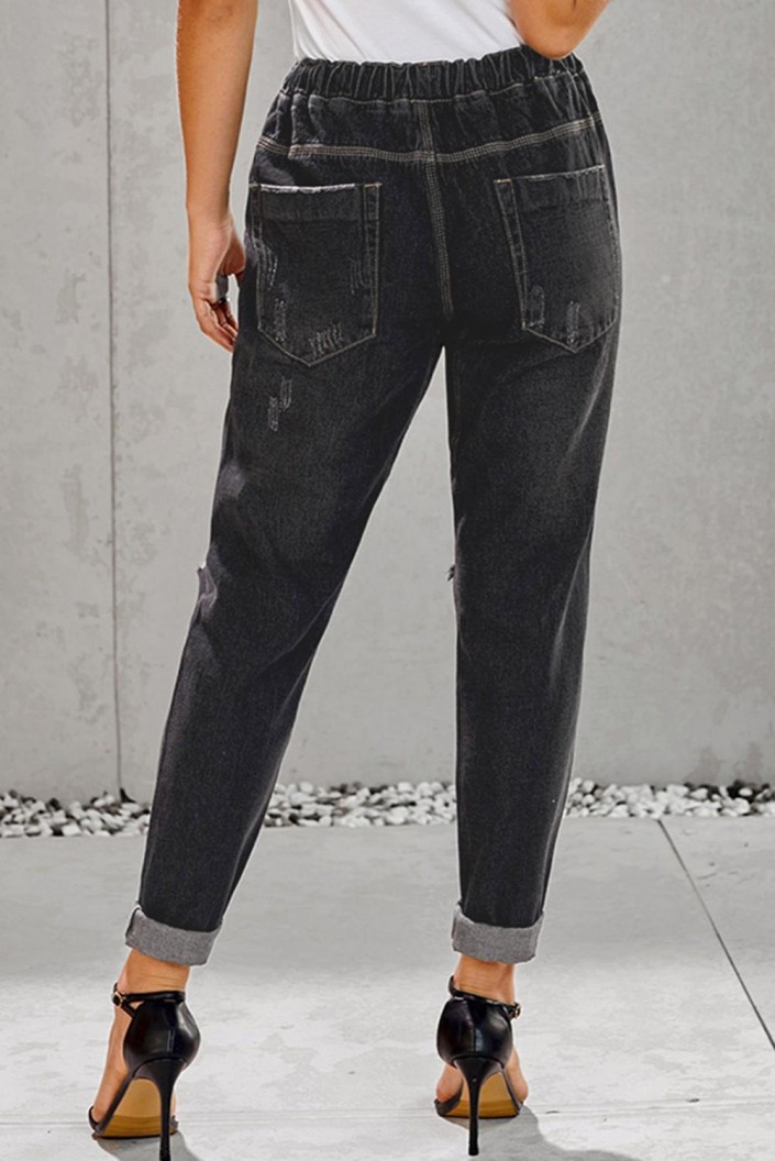 Črn denim jogger Annie z žepi