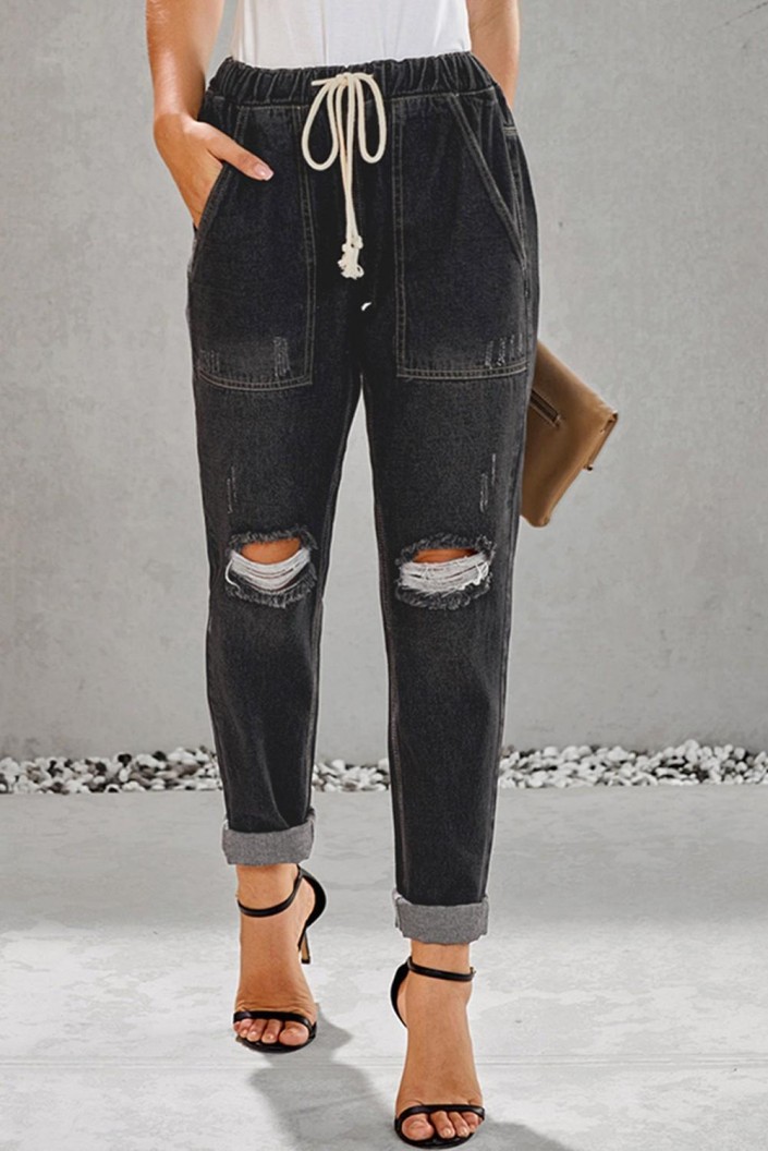Črn denim jogger Annie z žepi