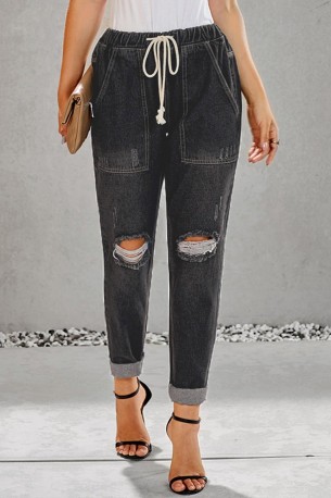 Črn denim jogger Annie z žepi
