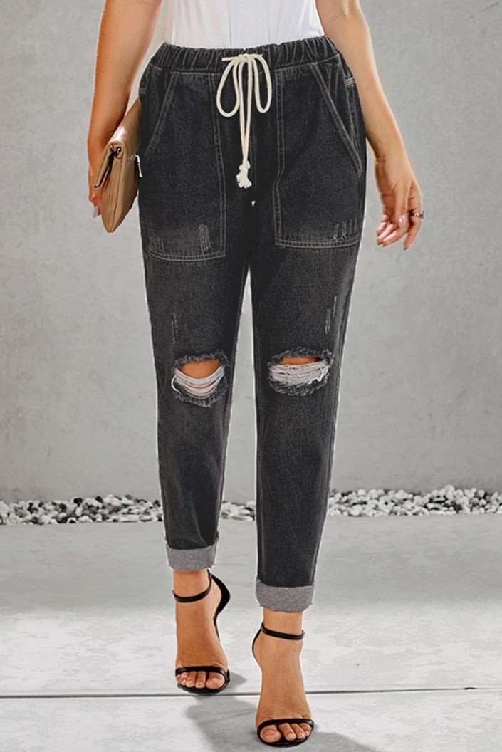 Črn denim jogger Annie z žepi