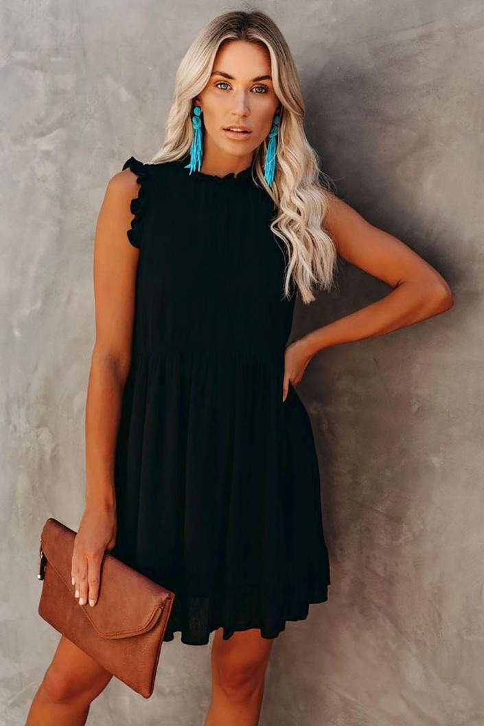 Črna babydoll obleka Katie z žepi
