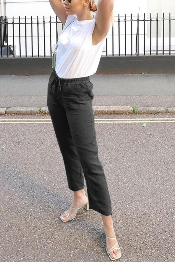 Črne hlače Genevieve z elastičnim pasom