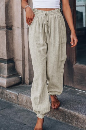 Hlače z belimi vrvicami in visokim pasom