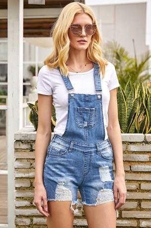 Jeans kratke hlače Amari z oprsnikom in naramnicami