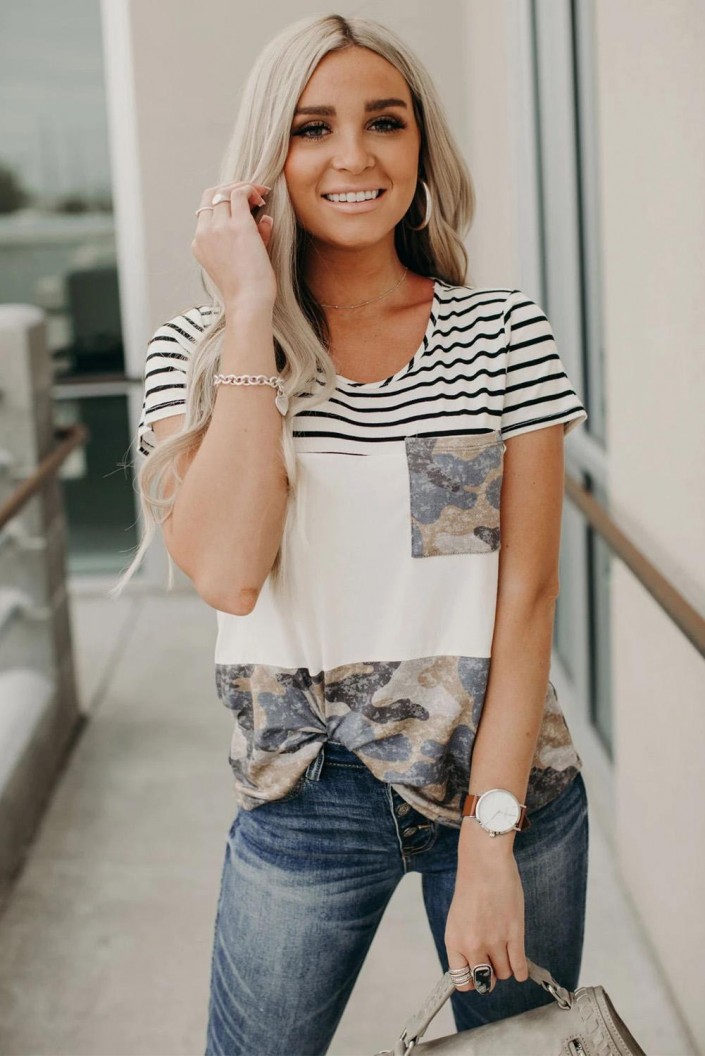 Kratka majica z žepom Willow v treh motivih