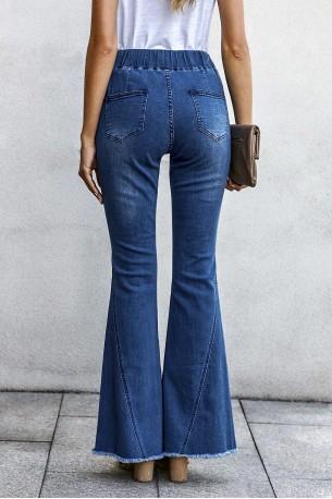 Modre denim hlače na zvonec z zarezo v kolenih Katherine