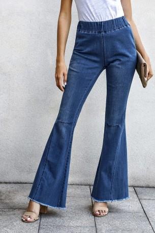 Modre denim hlače na zvonec z zarezo v kolenih Katherine