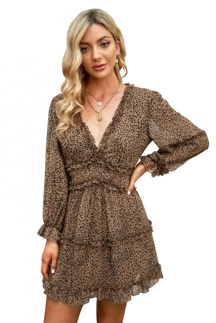 Obleka Ainsley z leopardjim motivom in odprtim hrbtom