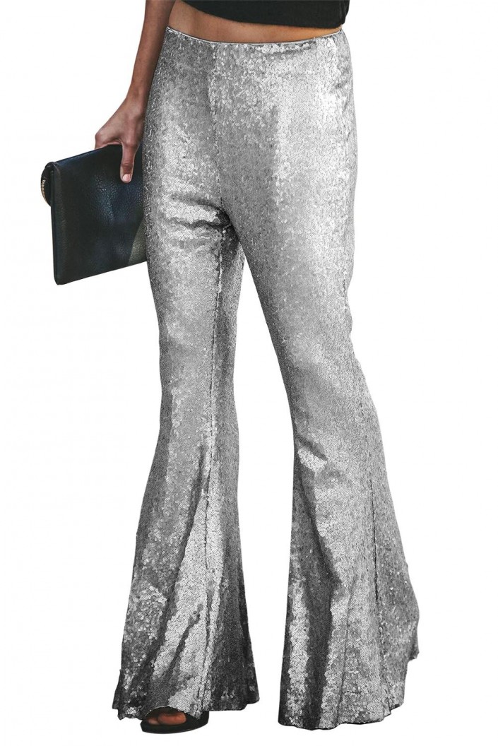 Široke hlače Alyssa s srebrnimi bleščicami