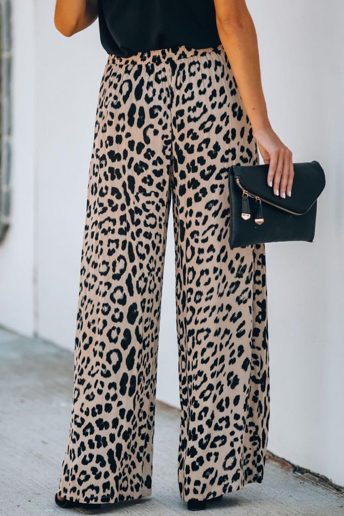 Široke hlače z visokim pasom Leopard