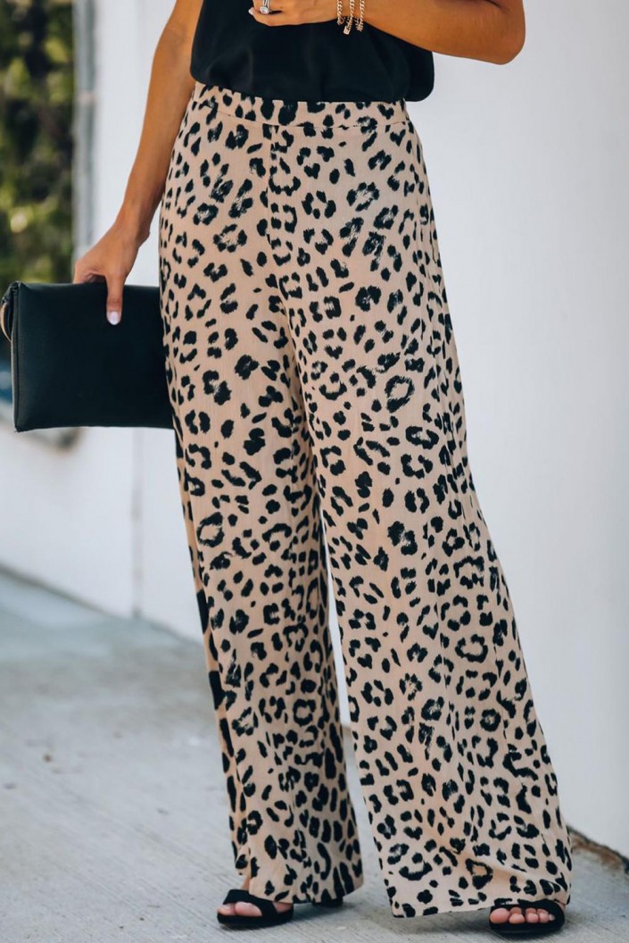 Široke hlače z visokim pasom Leopard