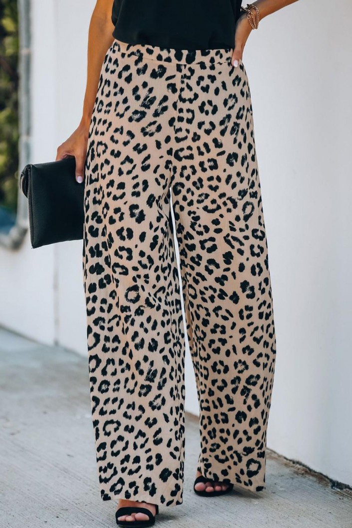 Široke hlače z visokim pasom Leopard