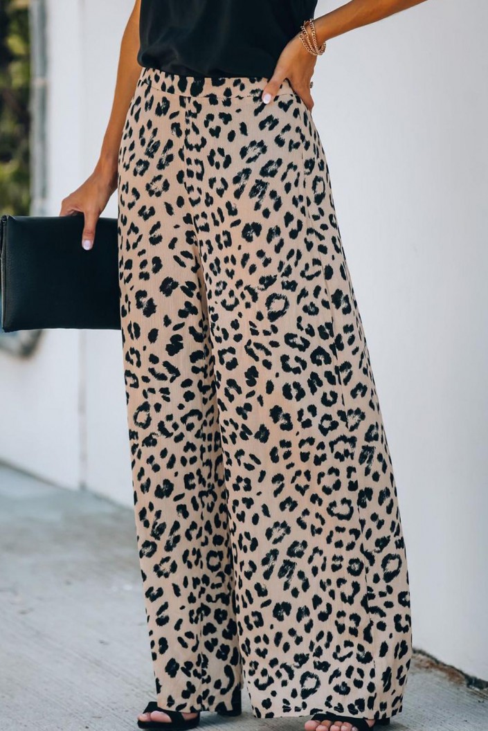 Široke hlače z visokim pasom Leopard