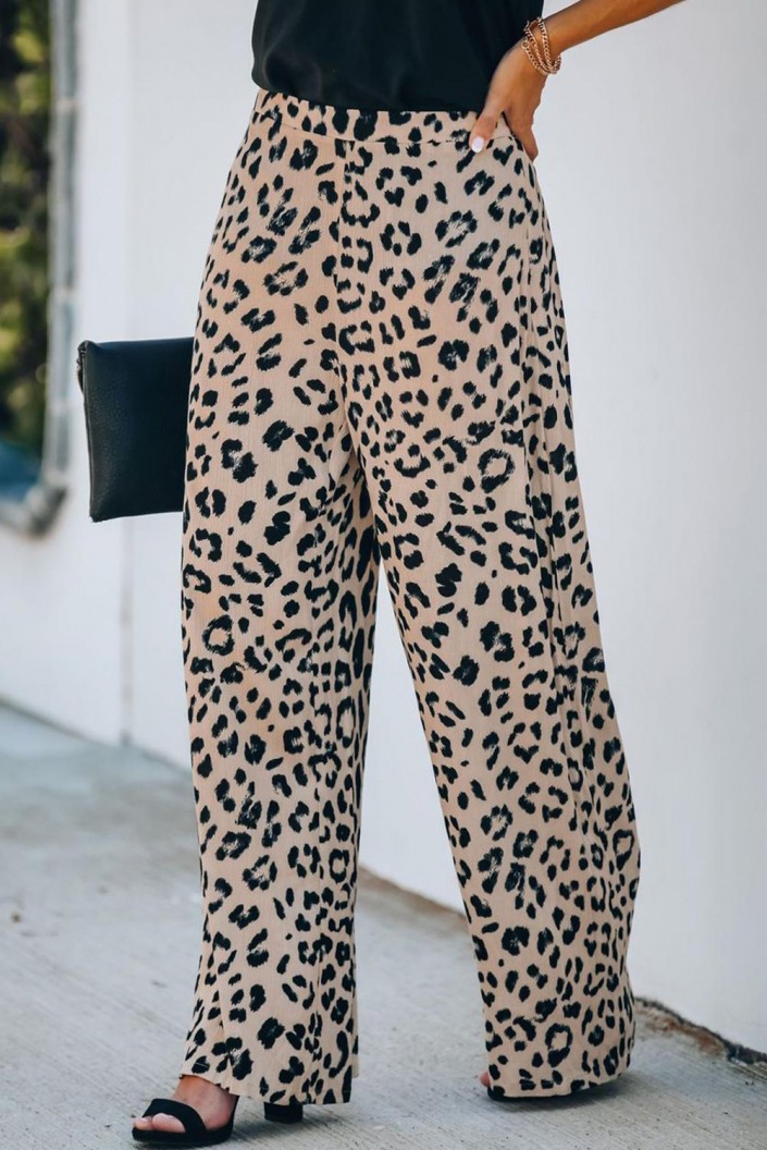 Široke hlače z visokim pasom Leopard