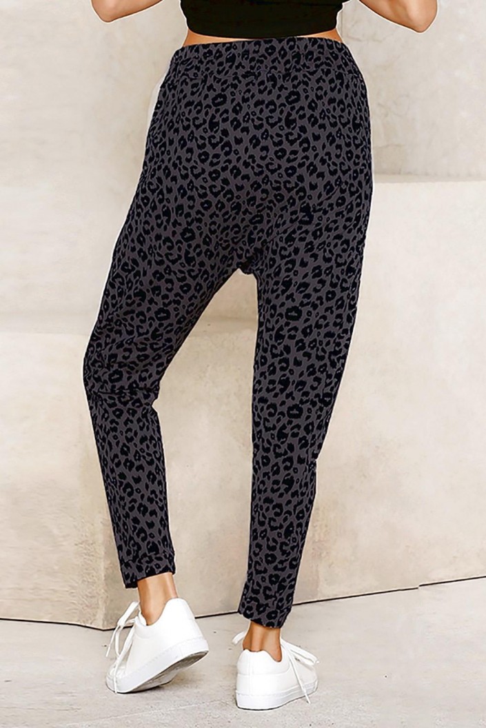 Sive hlače Gabriella z leopardjim potiskom