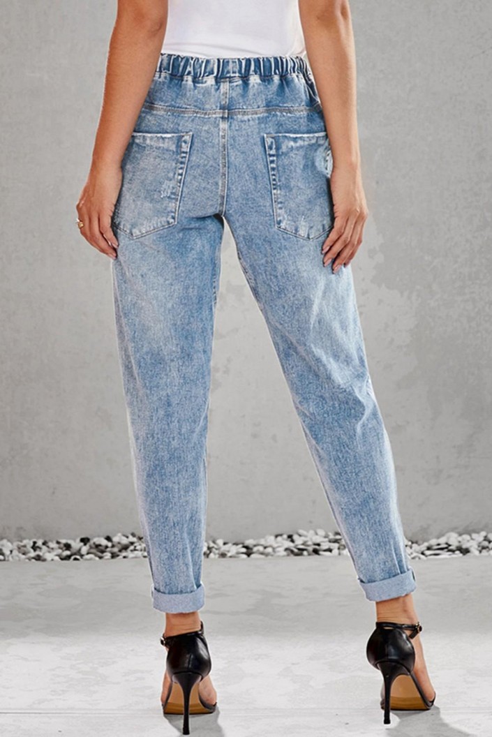 Svetlo moder denim jogger Lucille z žepi