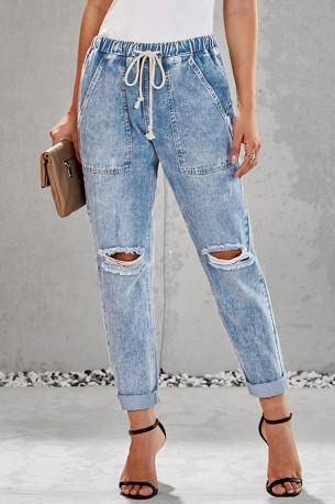 Svetlo moder denim jogger Lucille z žepi