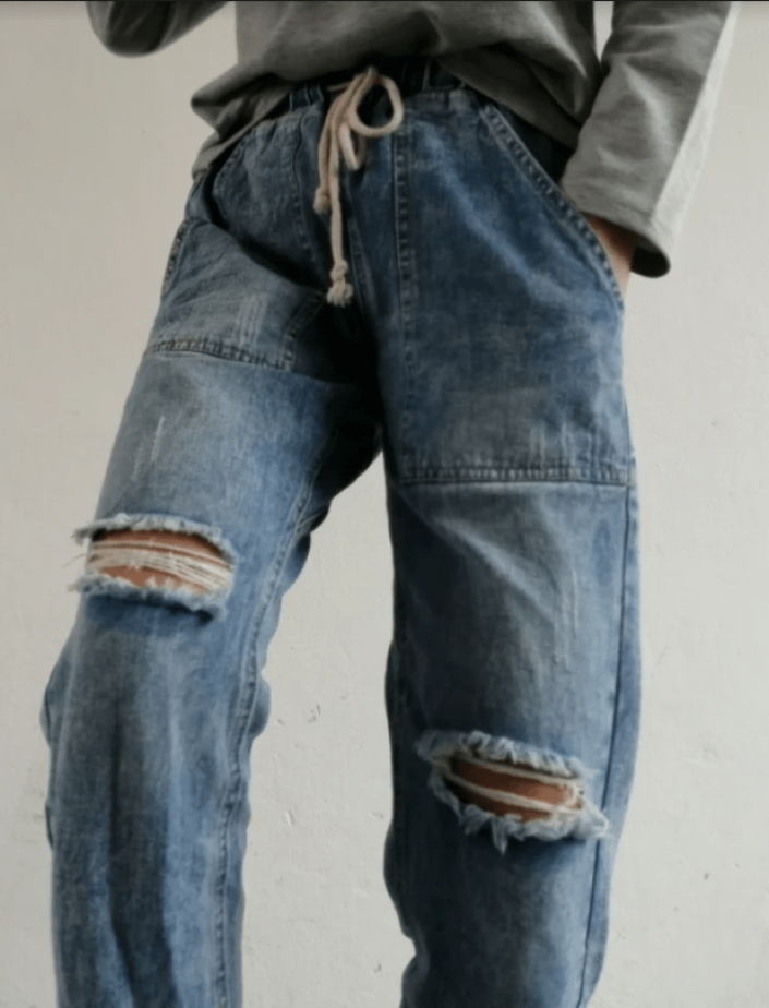 Svetlo moder denim jogger Lucille z žepi