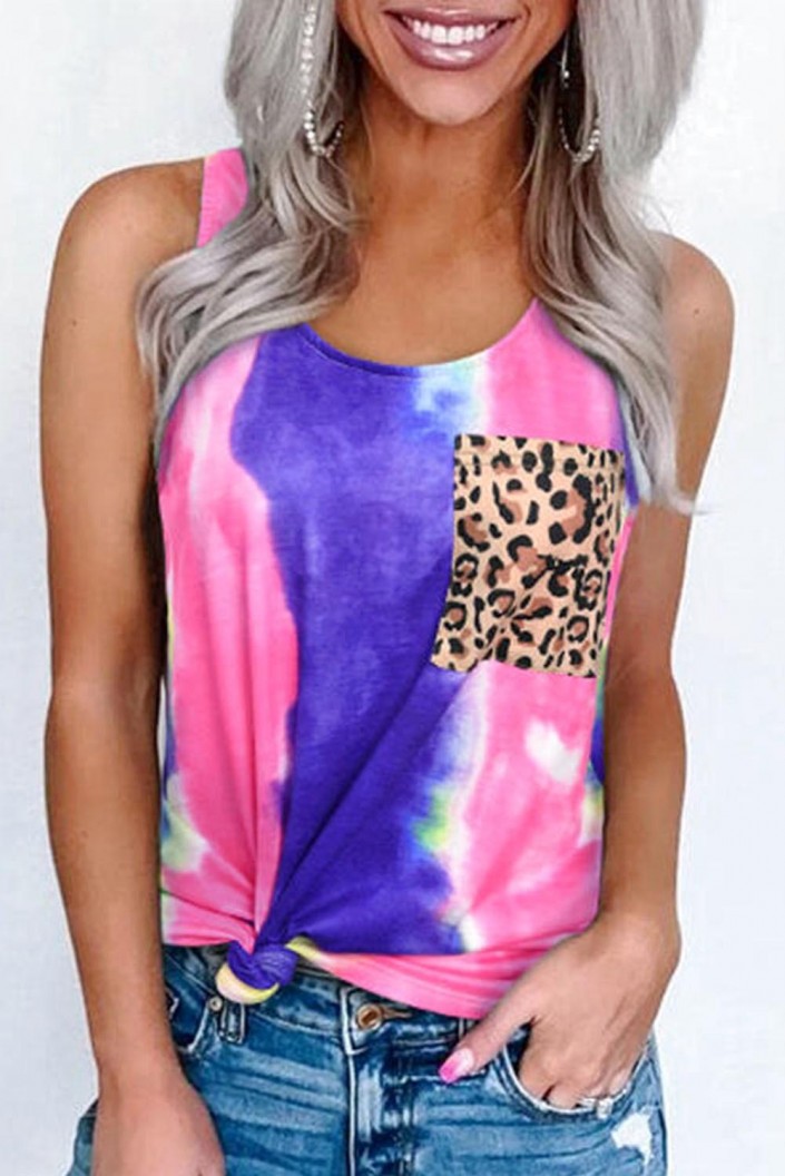 Tie dye majica brez rokavov Jimena z leopardjim žepom
