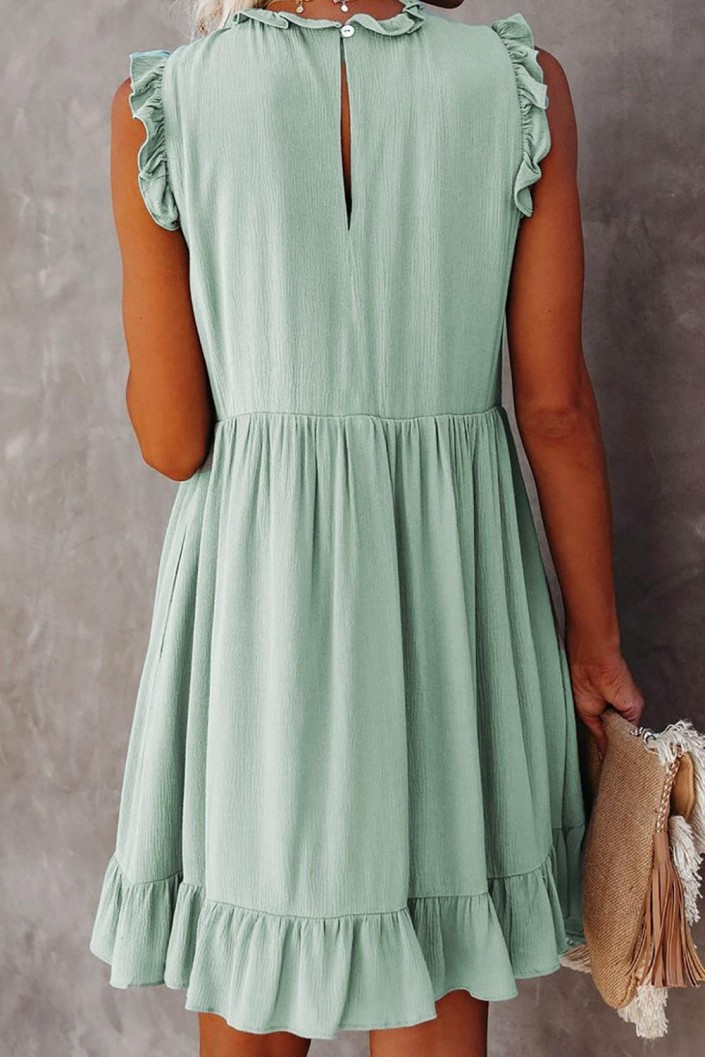 Zelena babydoll obleka Madelynn z žepi