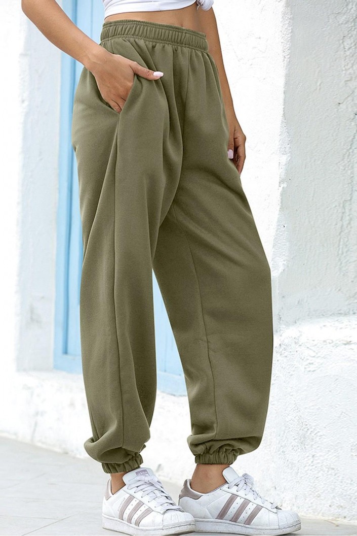 Zelene navadne jogger trenirke Ariella z visokim pasom