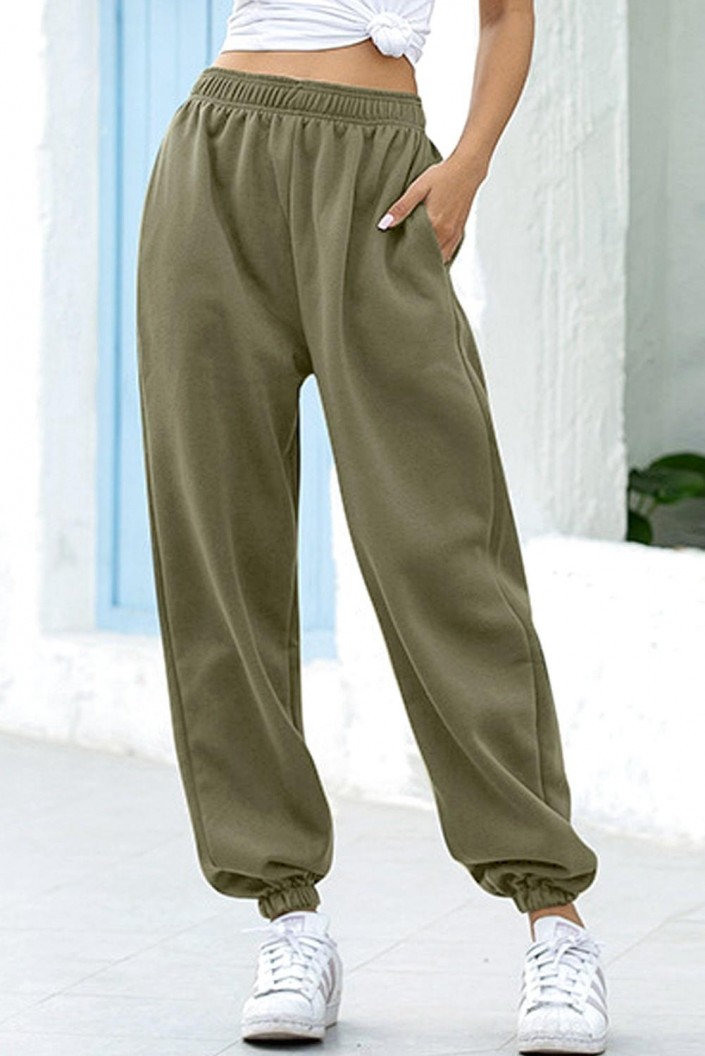 Zelene navadne jogger trenirke Ariella z visokim pasom