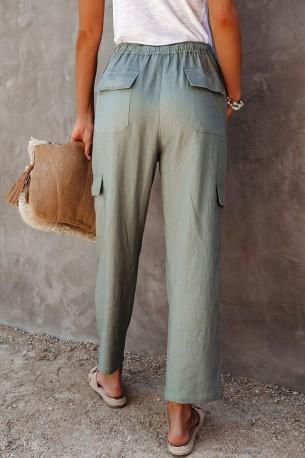 Zelene tovorne hlače Cindy z ravnimi linijami in žepi