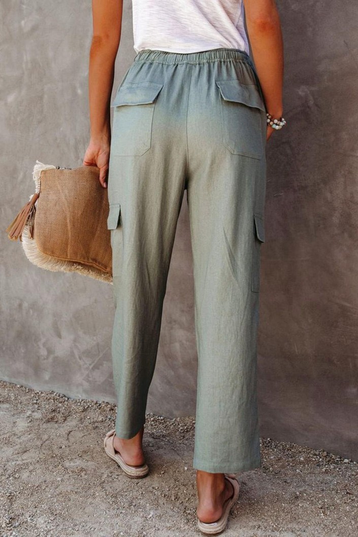 Zelene tovorne hlače Cindy z ravnimi linijami in žepi