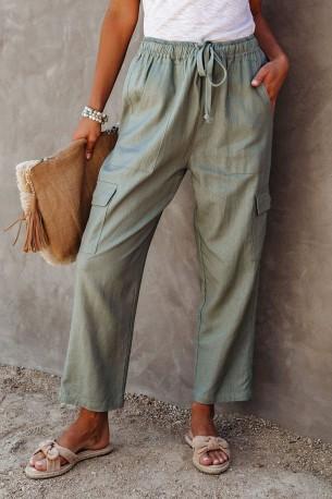 Zelene tovorne hlače Cindy z ravnimi linijami in žepi