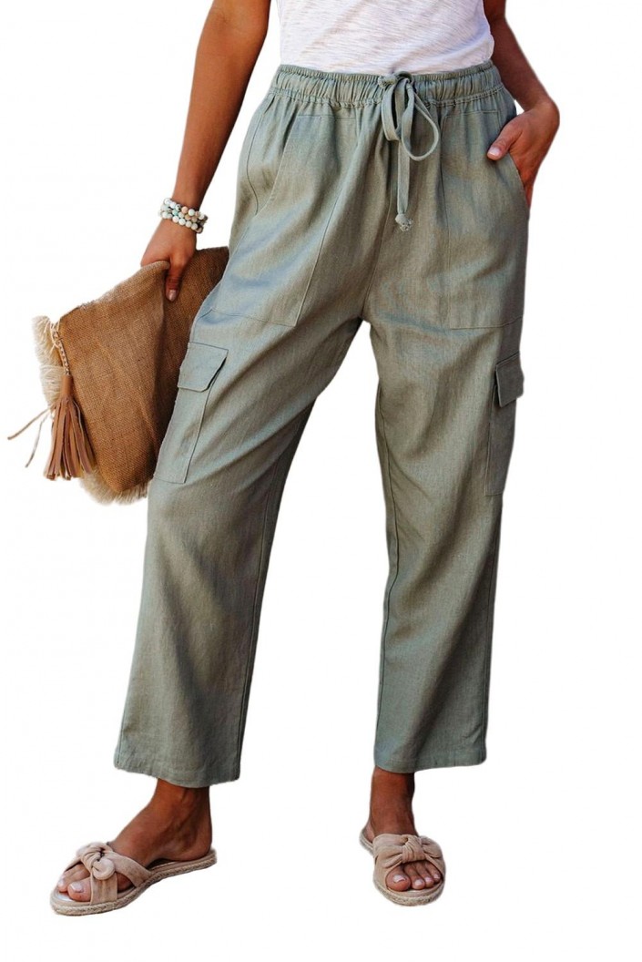 Zelene tovorne hlače Cindy z ravnimi linijami in žepi