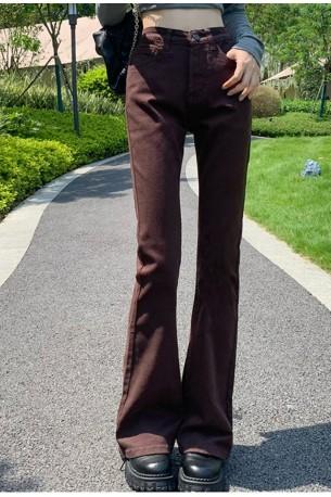 Zimske rjave kavbojke z visokim pasom na zvonec