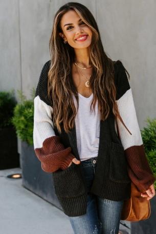 Dolgi pulover v rjavo črni barvi brez gumbov Noja