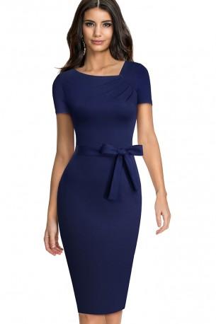 Enobarvna obleka s svinčnikom s kratkimi rokavi Teja