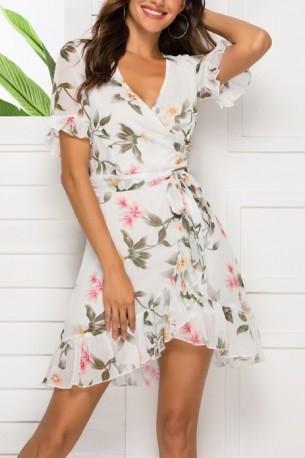 Obleka z ovitkom iz cvetličnih ruffle Flora