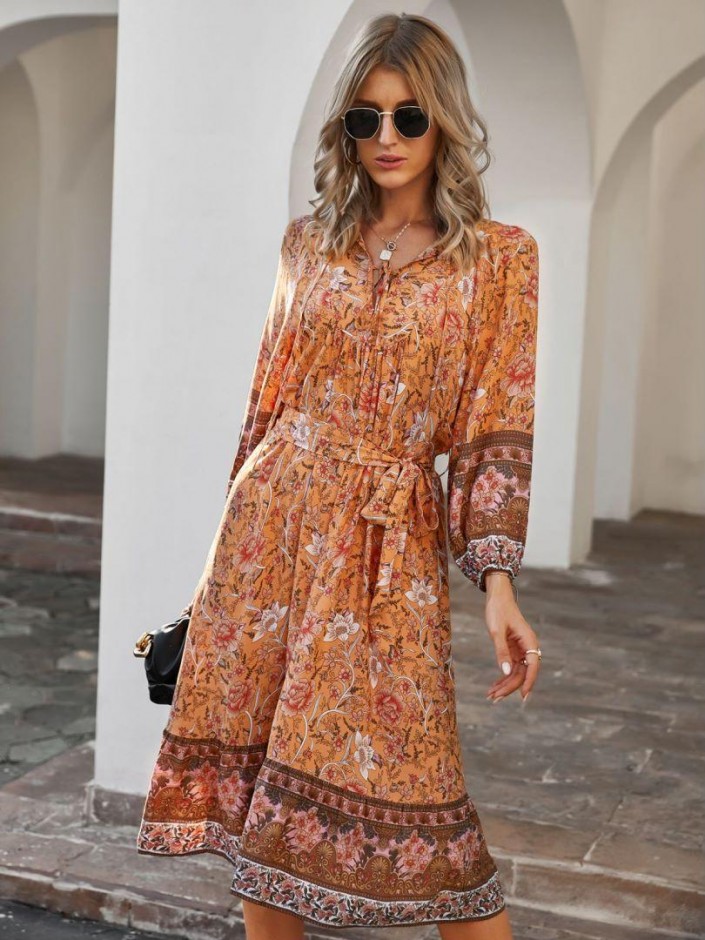 Oranžna drsalka v boemskem tisku s pasom Bretta