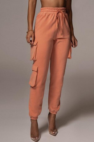 Oranžne  cargo hlače z vezajem in dvojnimi žepi Maja