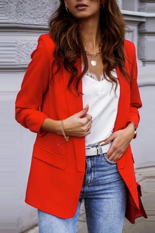 Pisarniški rdeči elegantni jopič z dolgimi rokavi in z zlatimi gumbi Ida