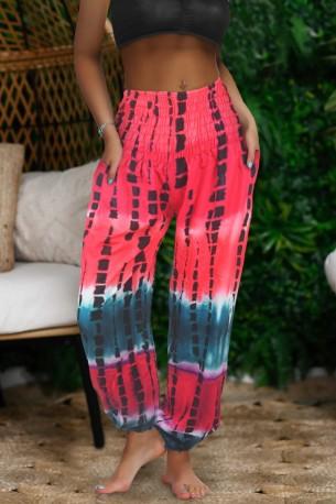 Raztegljive roza hlače s tie dye tiskom Ziha