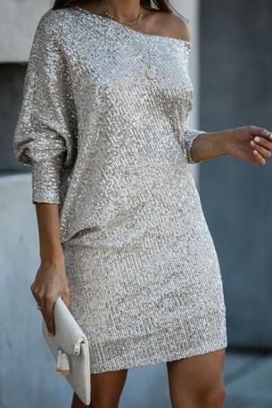 Svečana srebrna mini obleka z bleščicami Christy